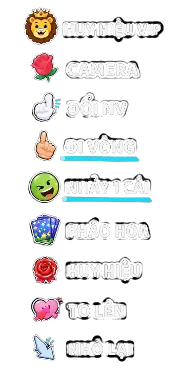 Rose camera, đổi nhân vật, đi vòng, nhảy, pháo hoa, huy hiệu, to lên và nhỏ lại